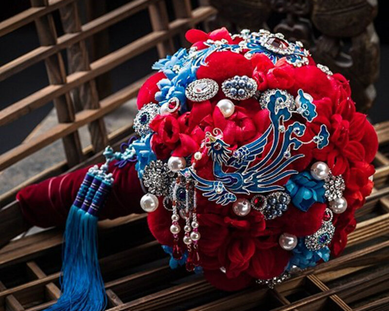 Red and Blue Wedding Bouquet