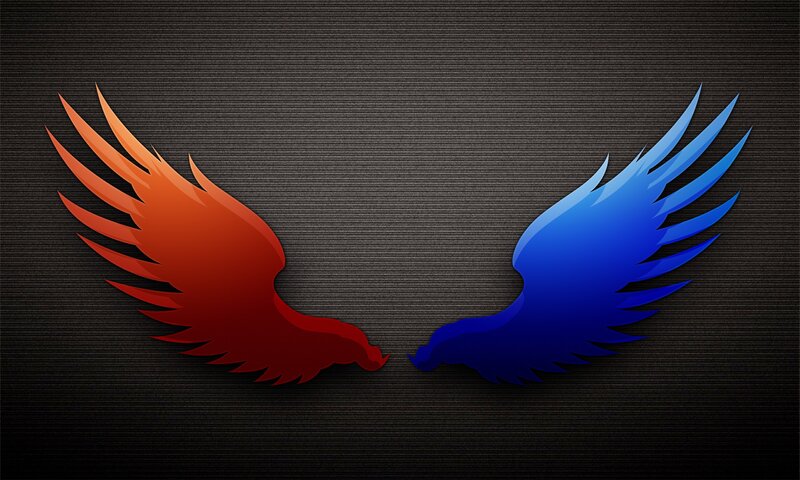 Red and Blue Wings — Dramatic