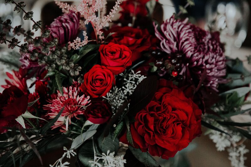 Red and burgundy floral arrangement