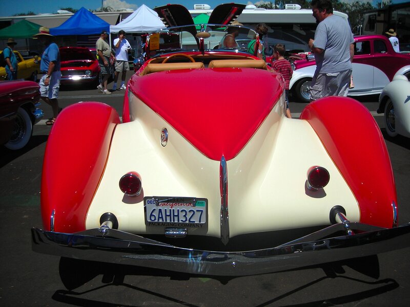 Red and cream vintage car