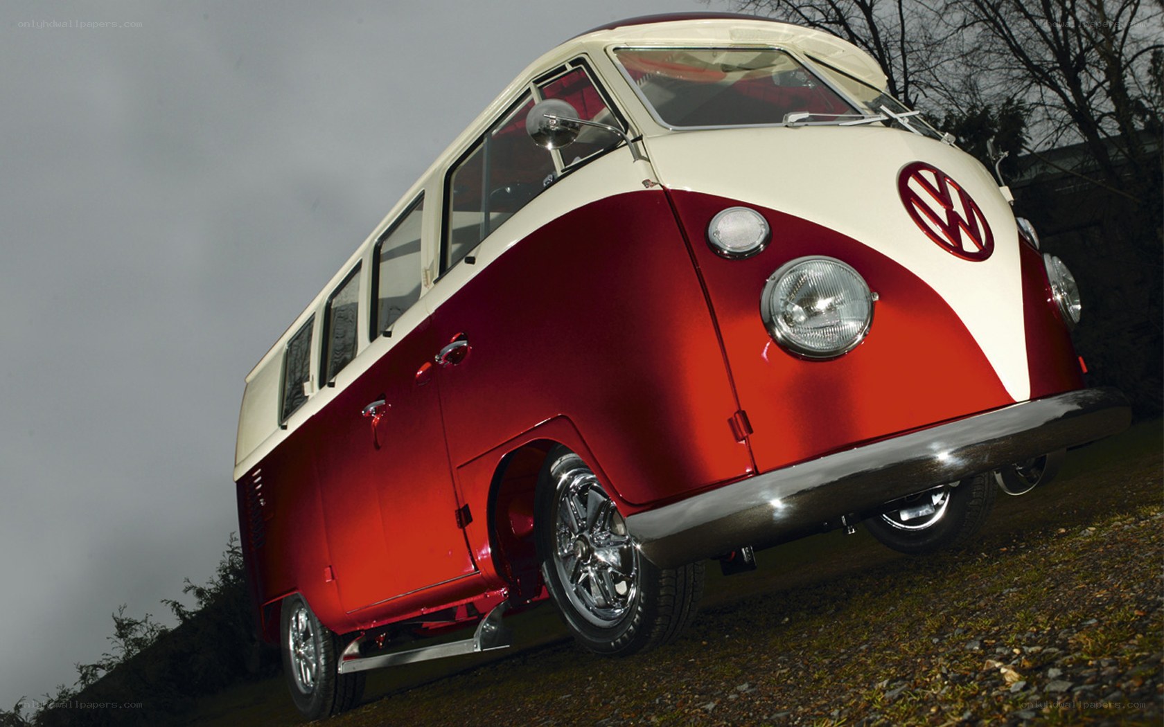 Red and cream VW bus