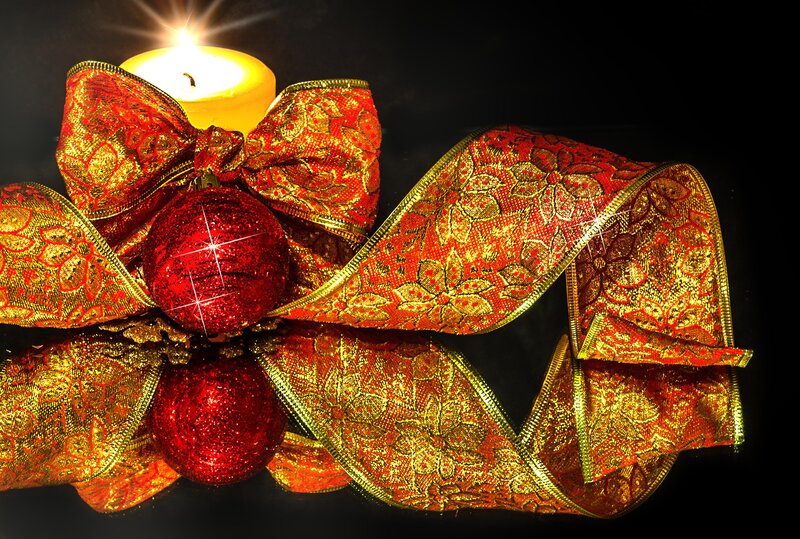 Red and Gold Bow with Candle