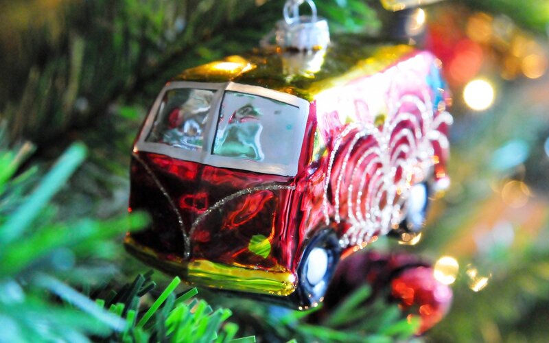 Red and Gold Bus Ornament