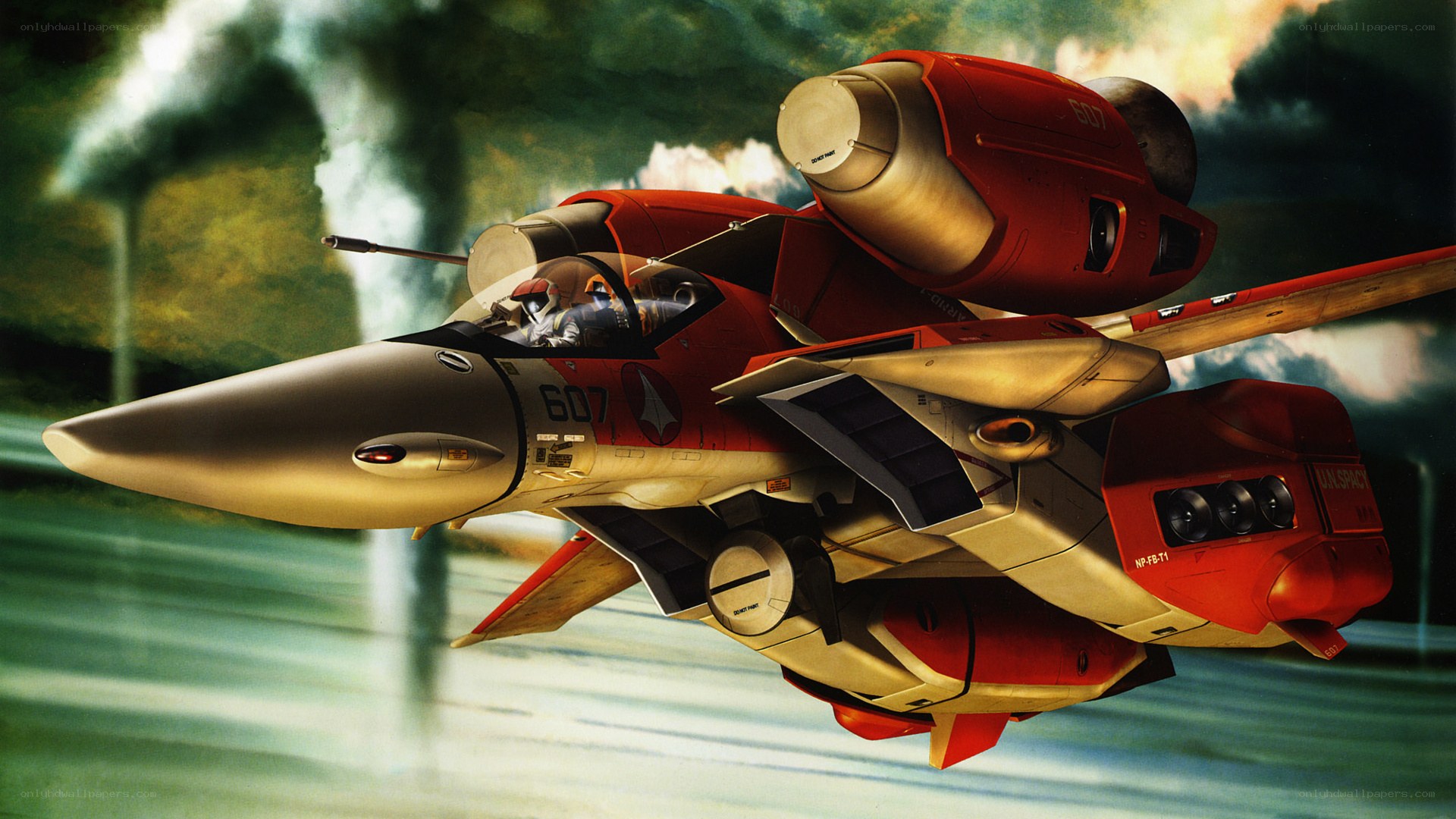 Red and gold fighter jet
