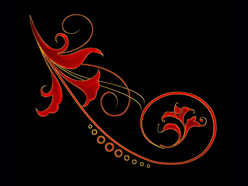 red and gold floral swirl design