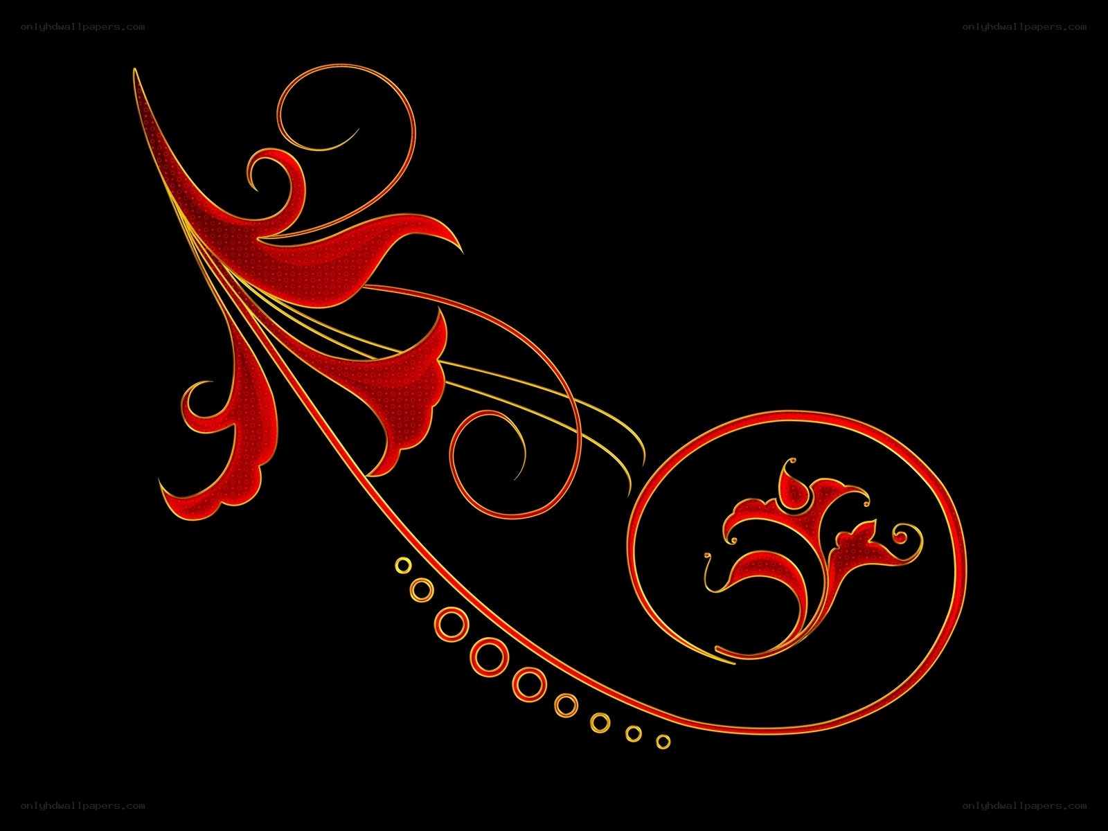 red and gold floral swirl design