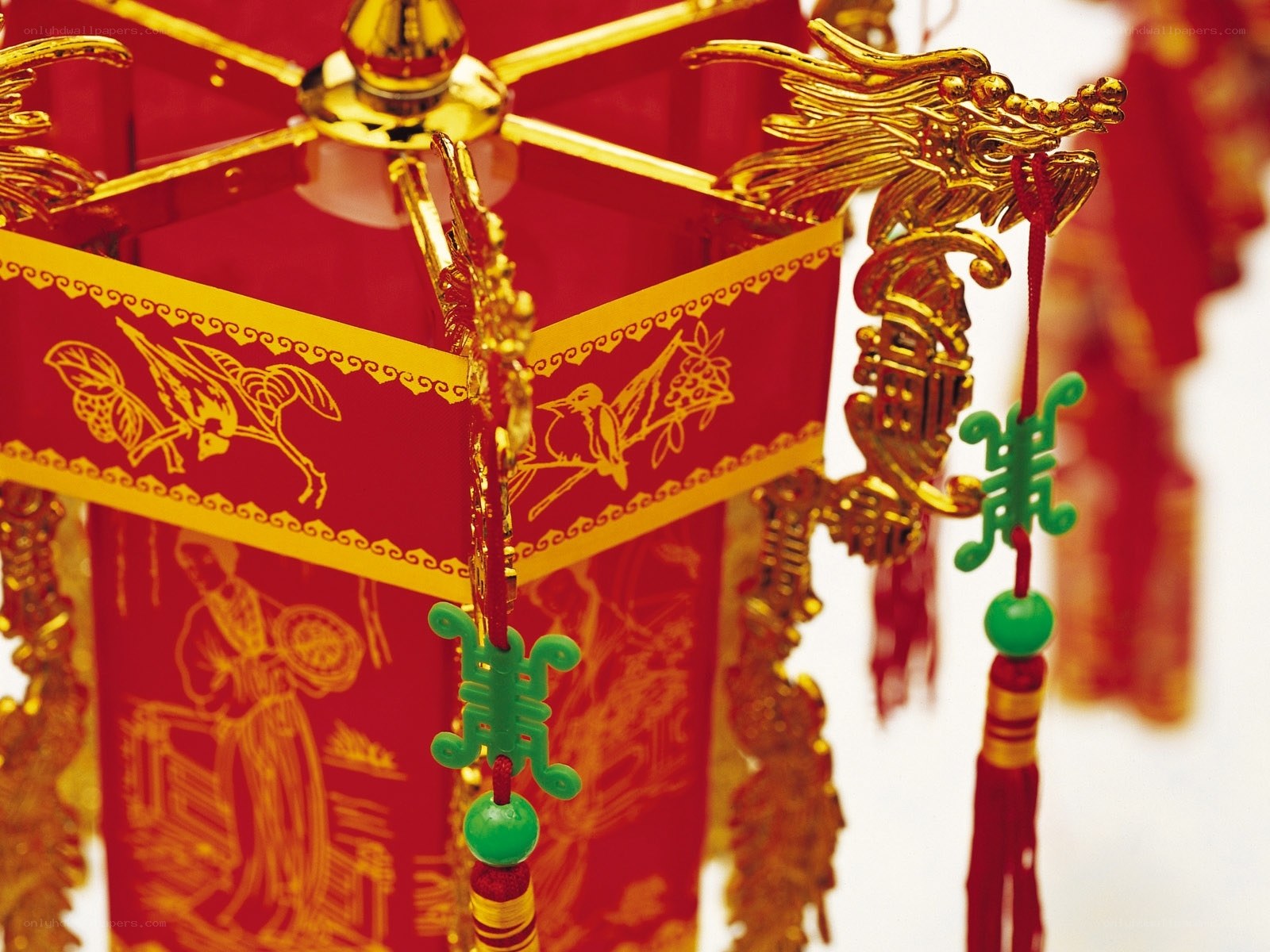 Red and gold lantern with dragon