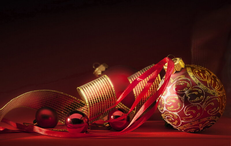 Red and Gold Ornaments — Dramatic