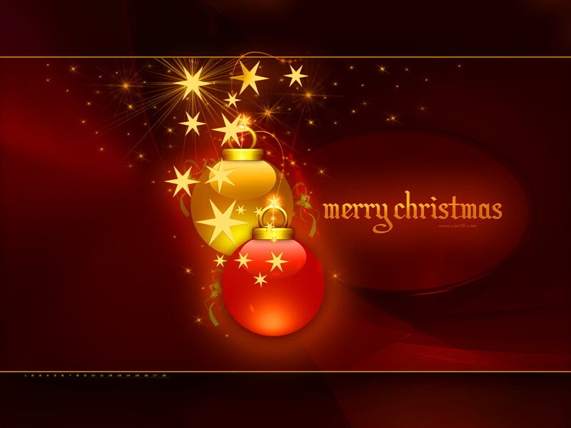 Red and Gold Ornaments — Festive, Night, Digital Art, Stars
