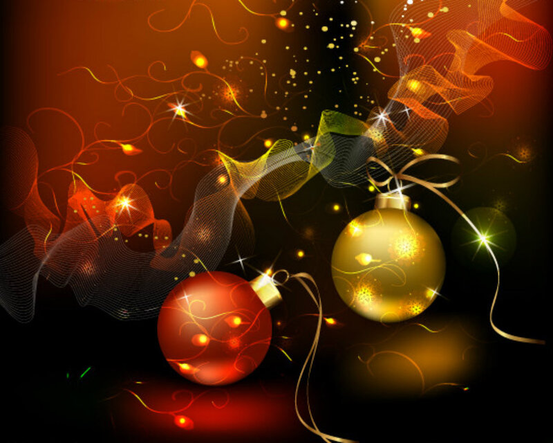 Red and Gold Ornaments — Festive, Night, Digital Art