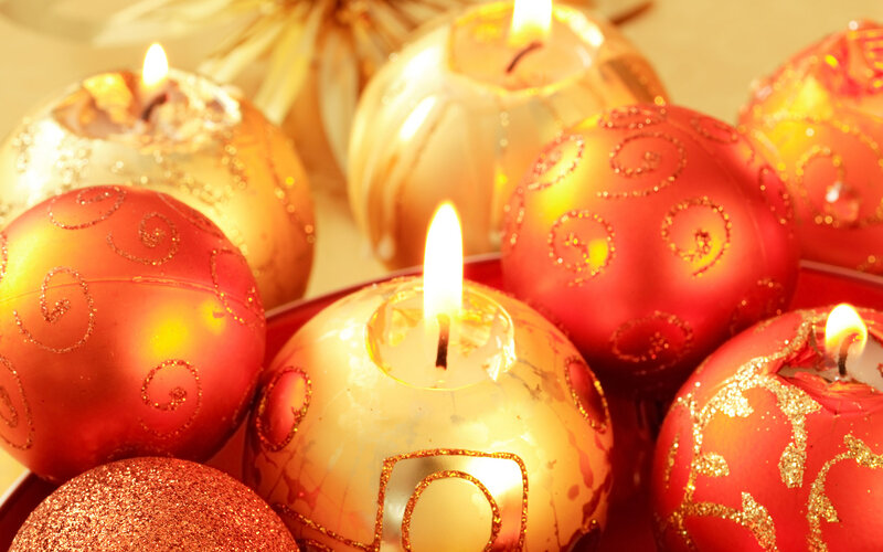 Red and Gold Ornaments — Festive, Photograph, Candles, Glitter