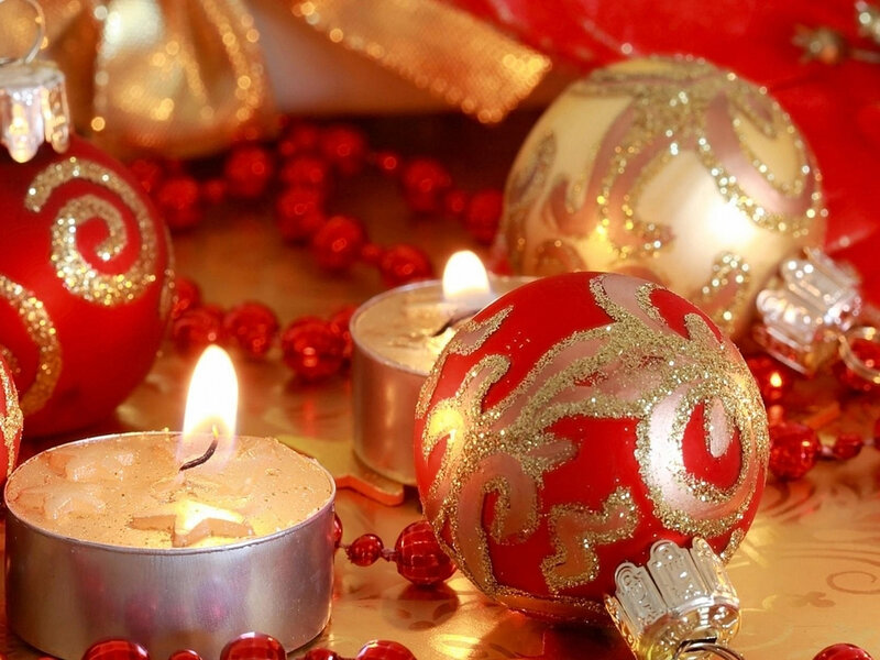 Red and Gold Ornaments — Festive, Photograph, Candles