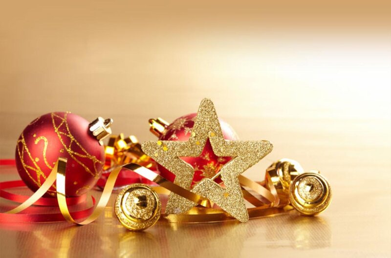 Red and Gold Ornaments — Festive, Photograph, Star, Ribbons