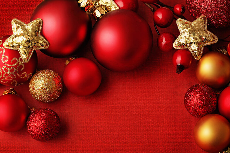 Red and Gold Ornaments — Festive, Photograph, Stars, Berries
