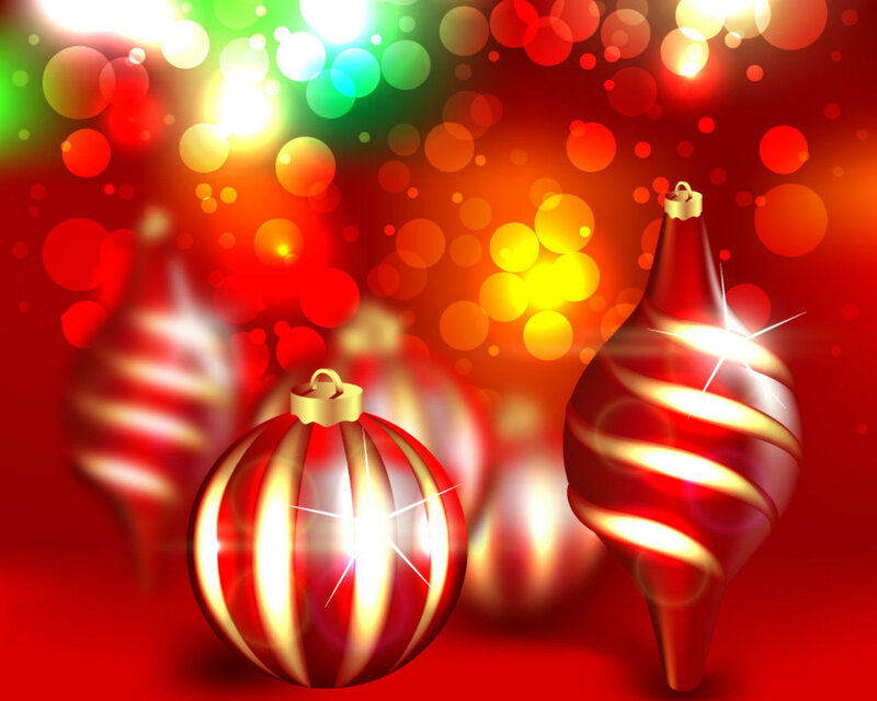 Red and Gold Ornaments — Festive, Winter, Digital Art, Bokeh Lights
