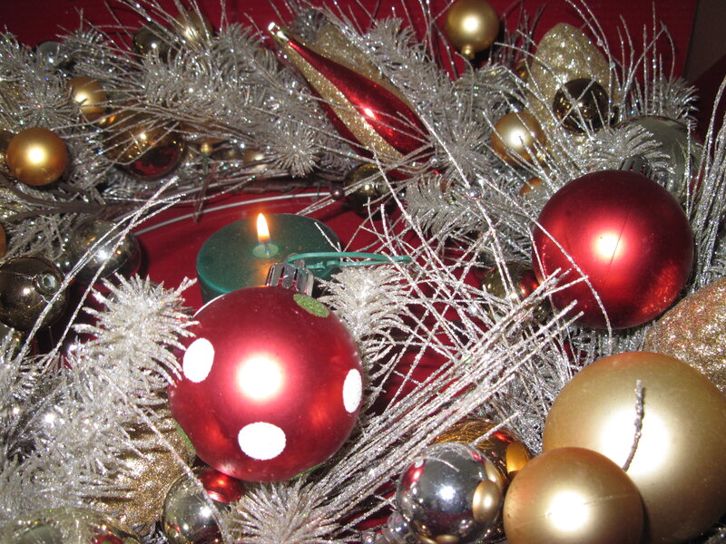 Red and Gold Ornaments — Festive, Winter, Photograph, Candle