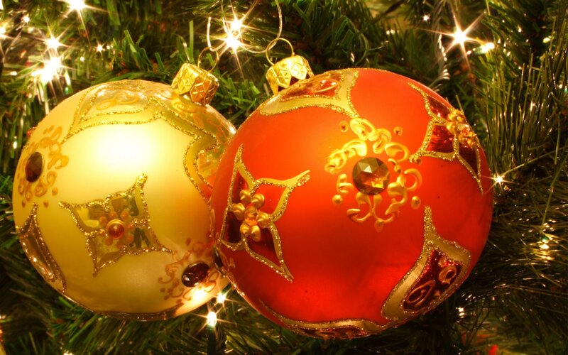 Red and Gold Ornaments — Festive, Winter, Photograph, Christmas Tree