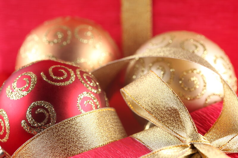 Red and Gold Ornaments — Festive, Winter, Photograph, Ribbon, Gift