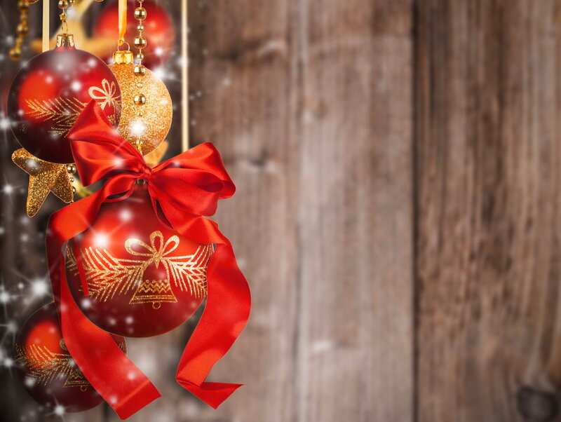 Red and Gold Ornaments — Festive, Winter, Photograph, Ribbon