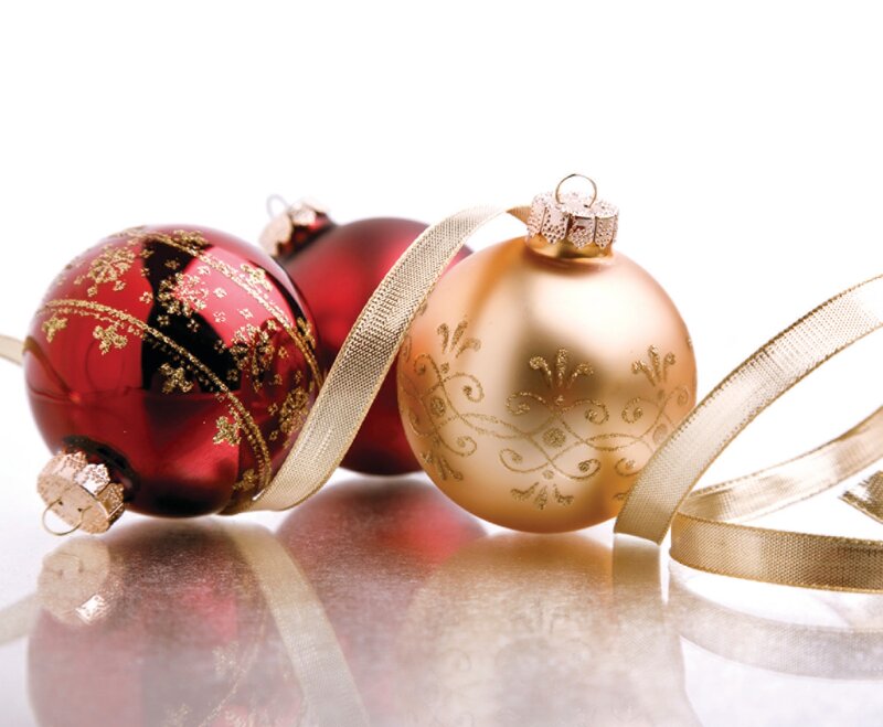 Red and Gold Ornaments — Festive, Winter, Photograph, Ribbons