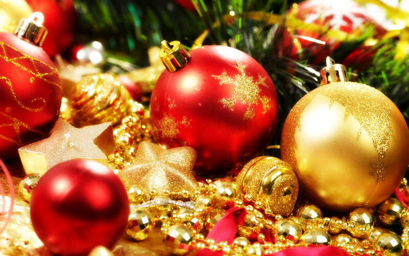 Red and Gold Ornaments — Festive, Winter, Photograph, Stars