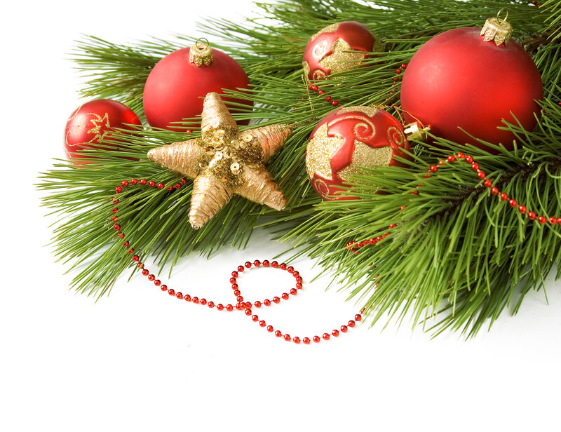 Red and Gold Ornaments — Green, Festive