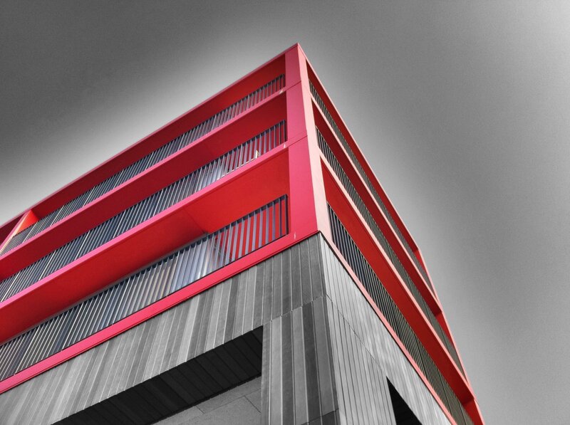 Red and gray building corner