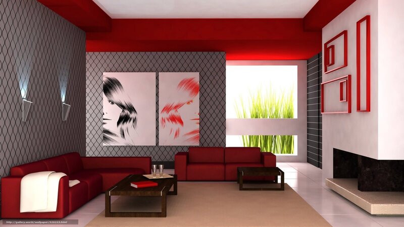 Red and Gray Living Room — Modern