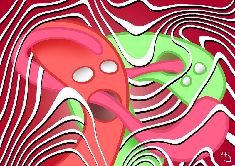 Red and Green Abstract Shapes
