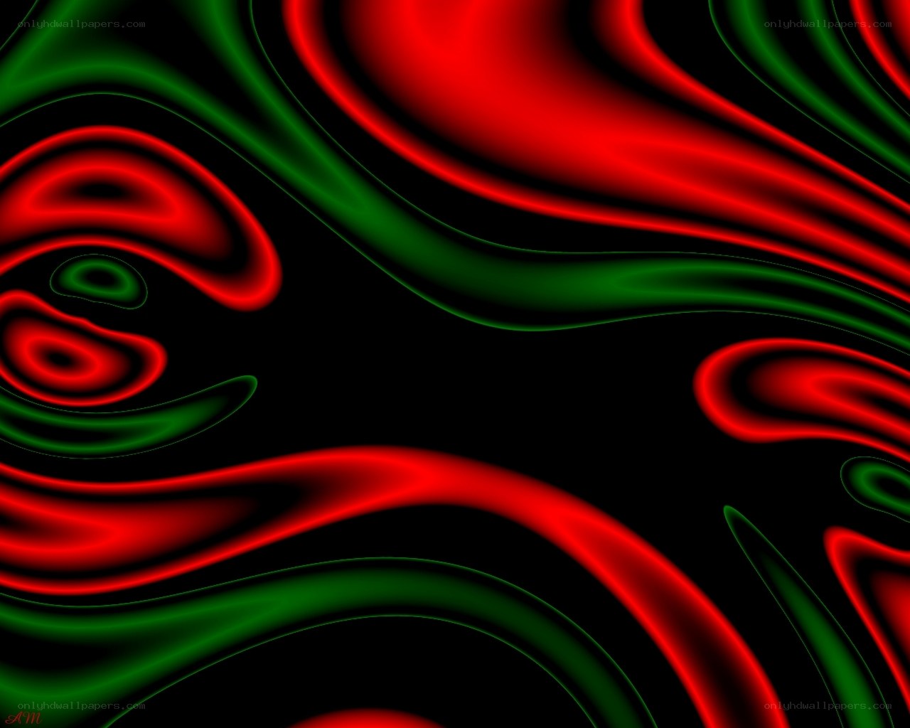 Red and green abstract swirls