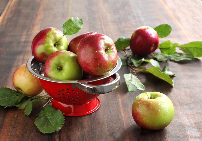 Red and Green Apples — Natural, Photograph, Colander