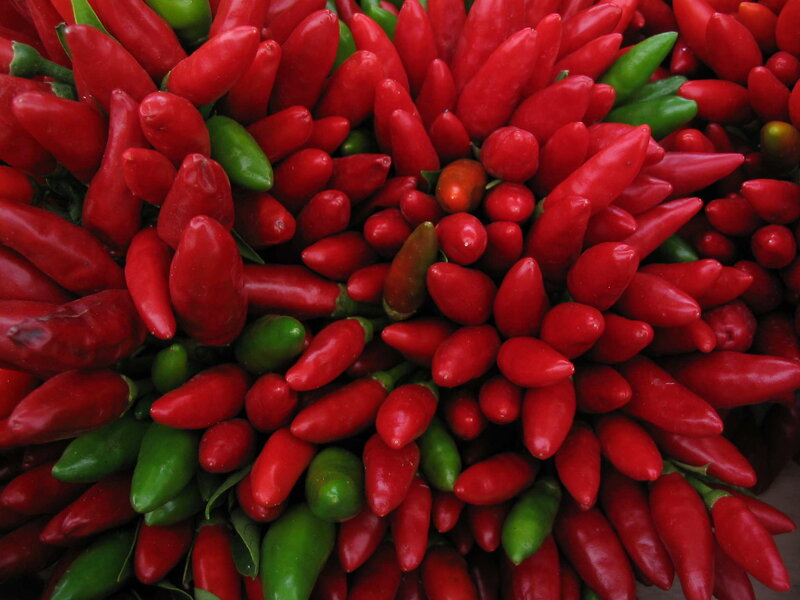 Red and green chili peppers