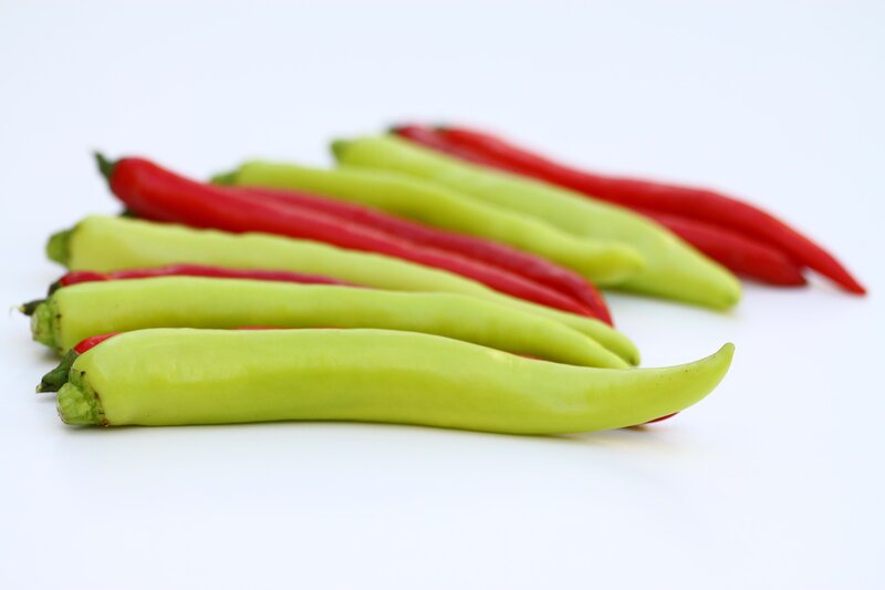 Red and green chili peppers