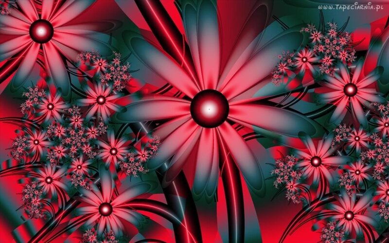 Red and Green Fractal Flowers