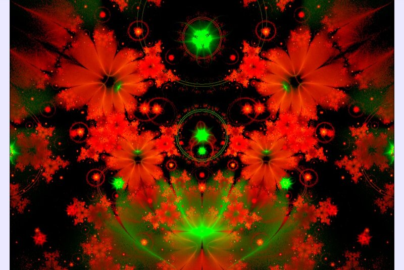 Red and Green Fractal Pattern — Hypnotic, Digital Art