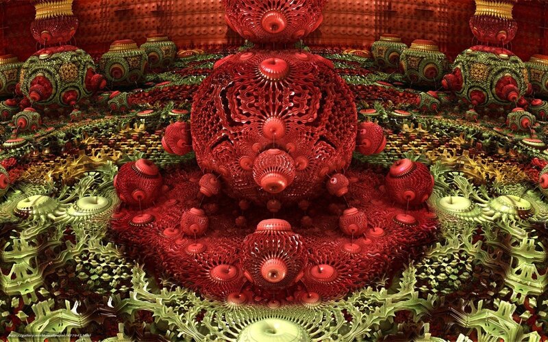 Red and green fractal sculpture