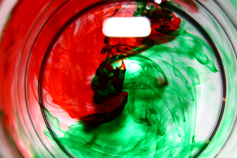 Red and Green Ink in Water