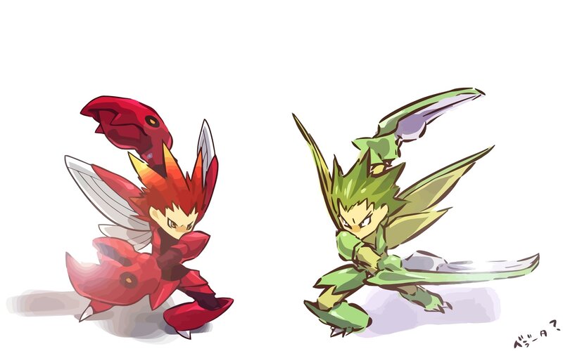Red and green insectoid creatures