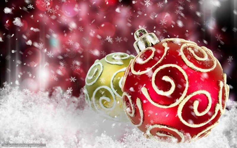 Red and Green Ornaments — Festive, Winter, Photograph, Snow