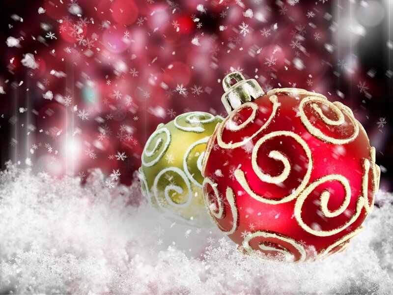 Red and Green Ornaments — Festive, Winter