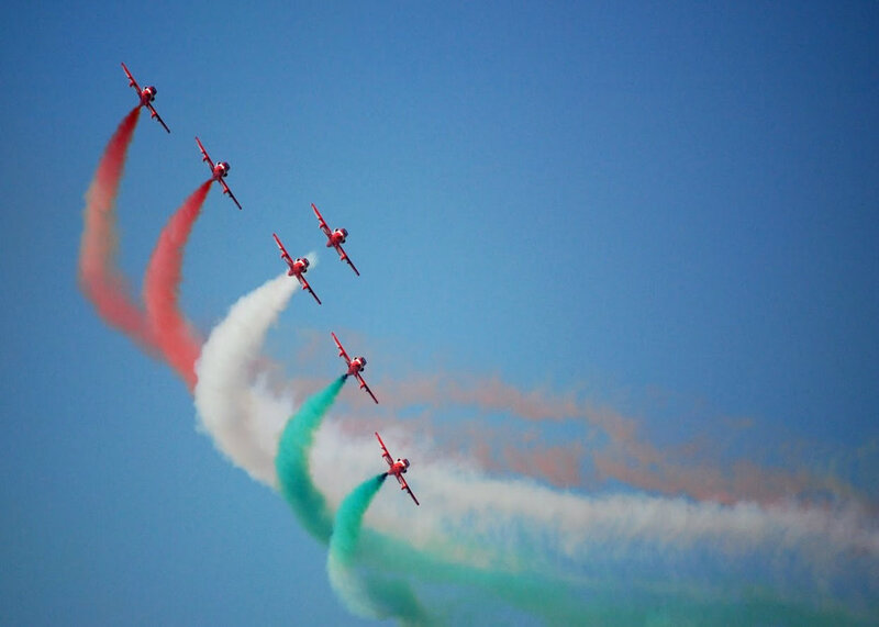 Red and Green Smoke Trails