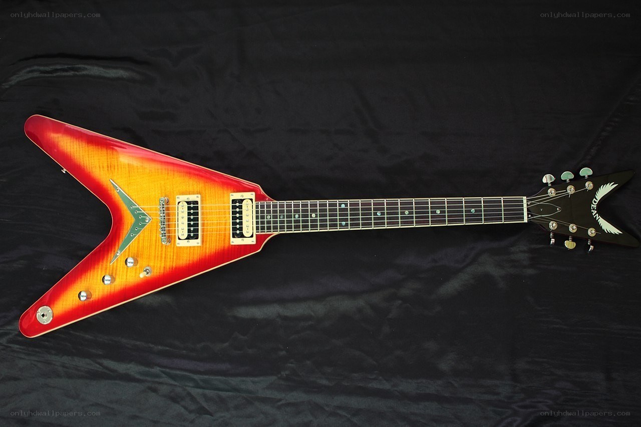 red and orange electric guitar