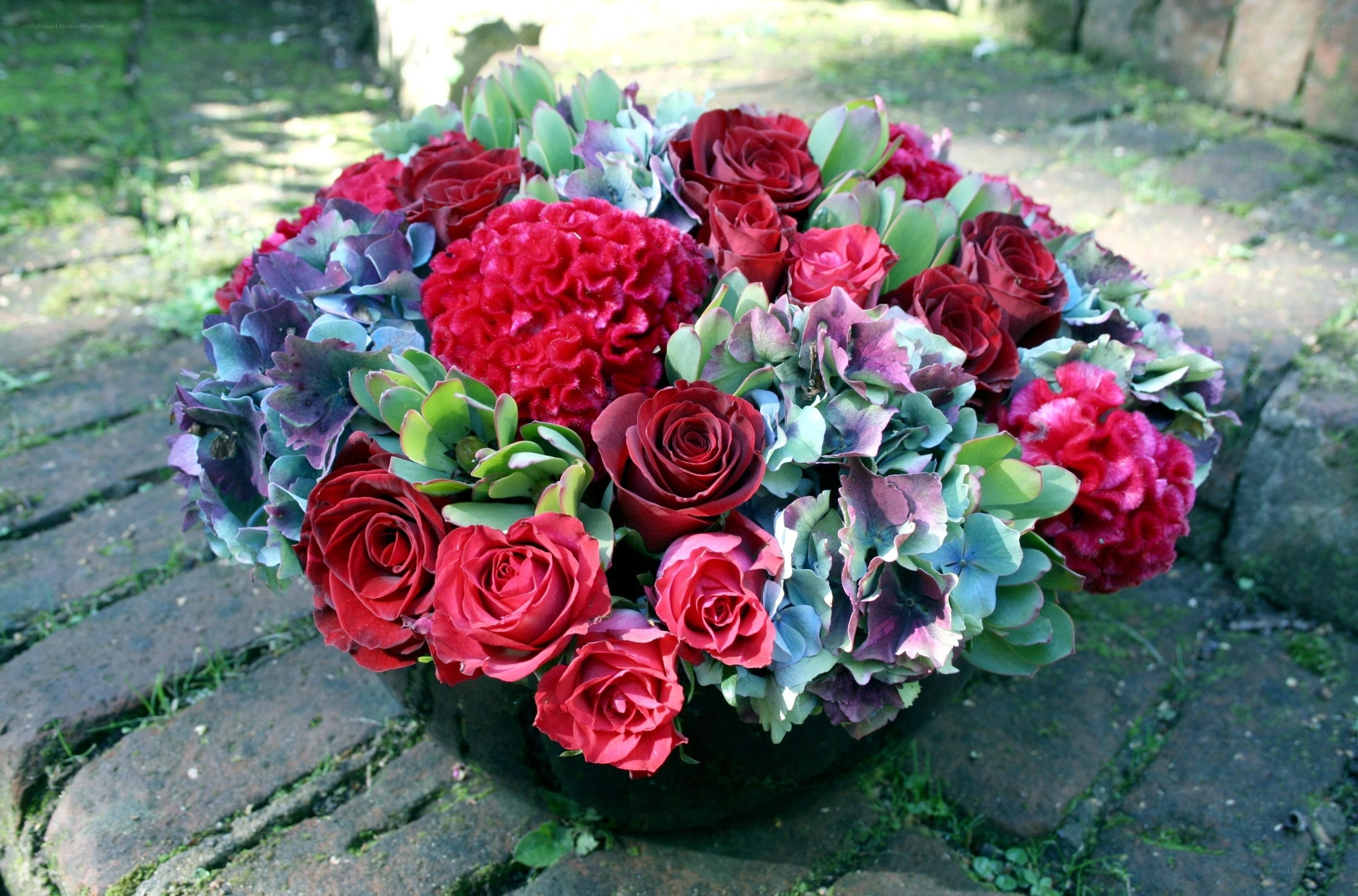 Red and purple flower arrangement