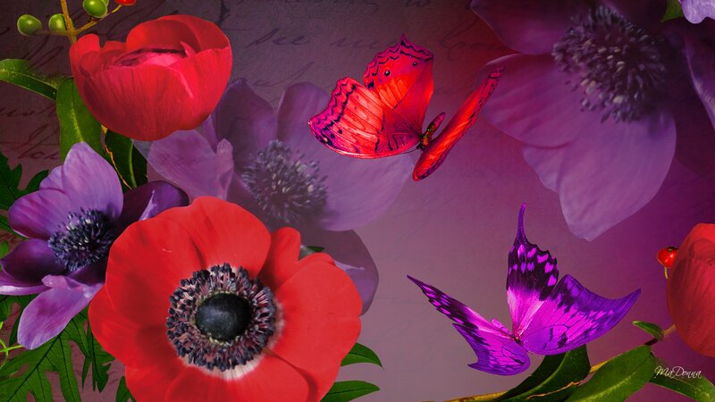 Red and Purple Flowers — Vibrant, Digital Art