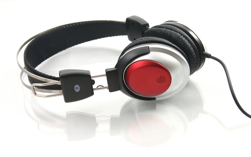 red and silver headphones