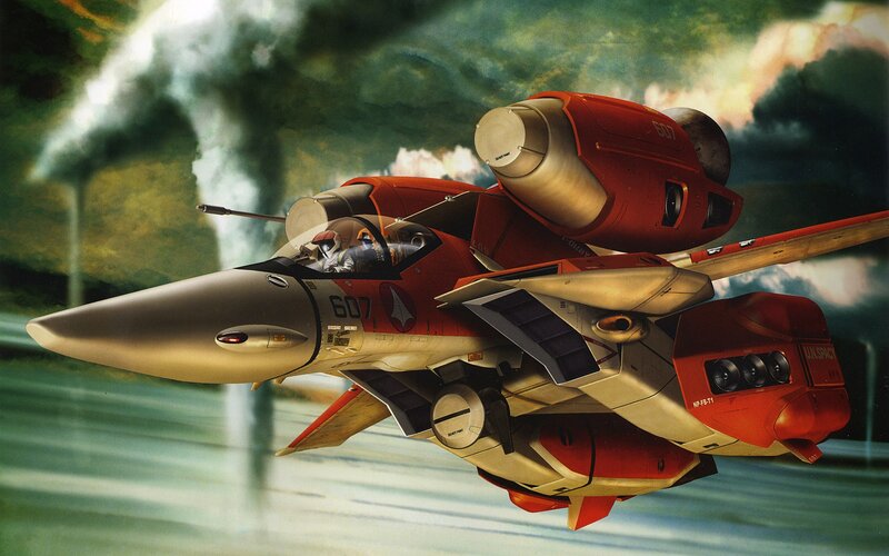 Red and Silver Jet Fighter — Dramatic