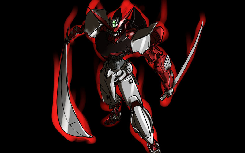 red and silver mecha robot