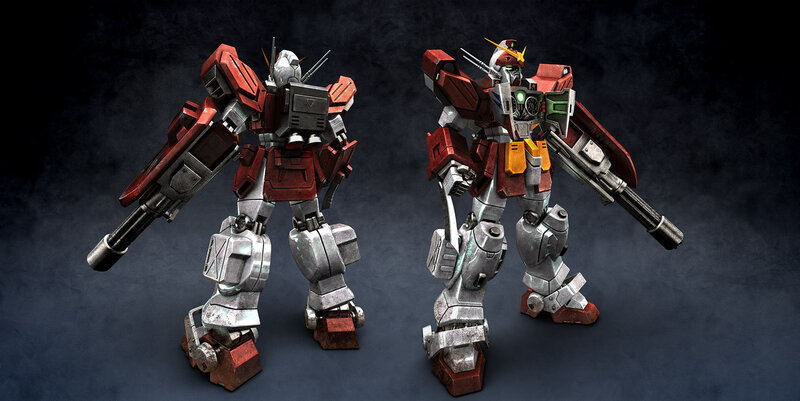 Red and silver mobile suits