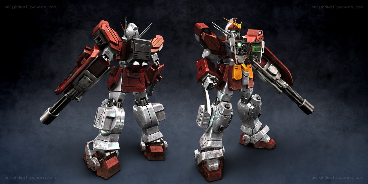 Red and silver mobile suits