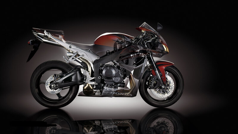 Red and Silver Motorcycle — Black, Dramatic